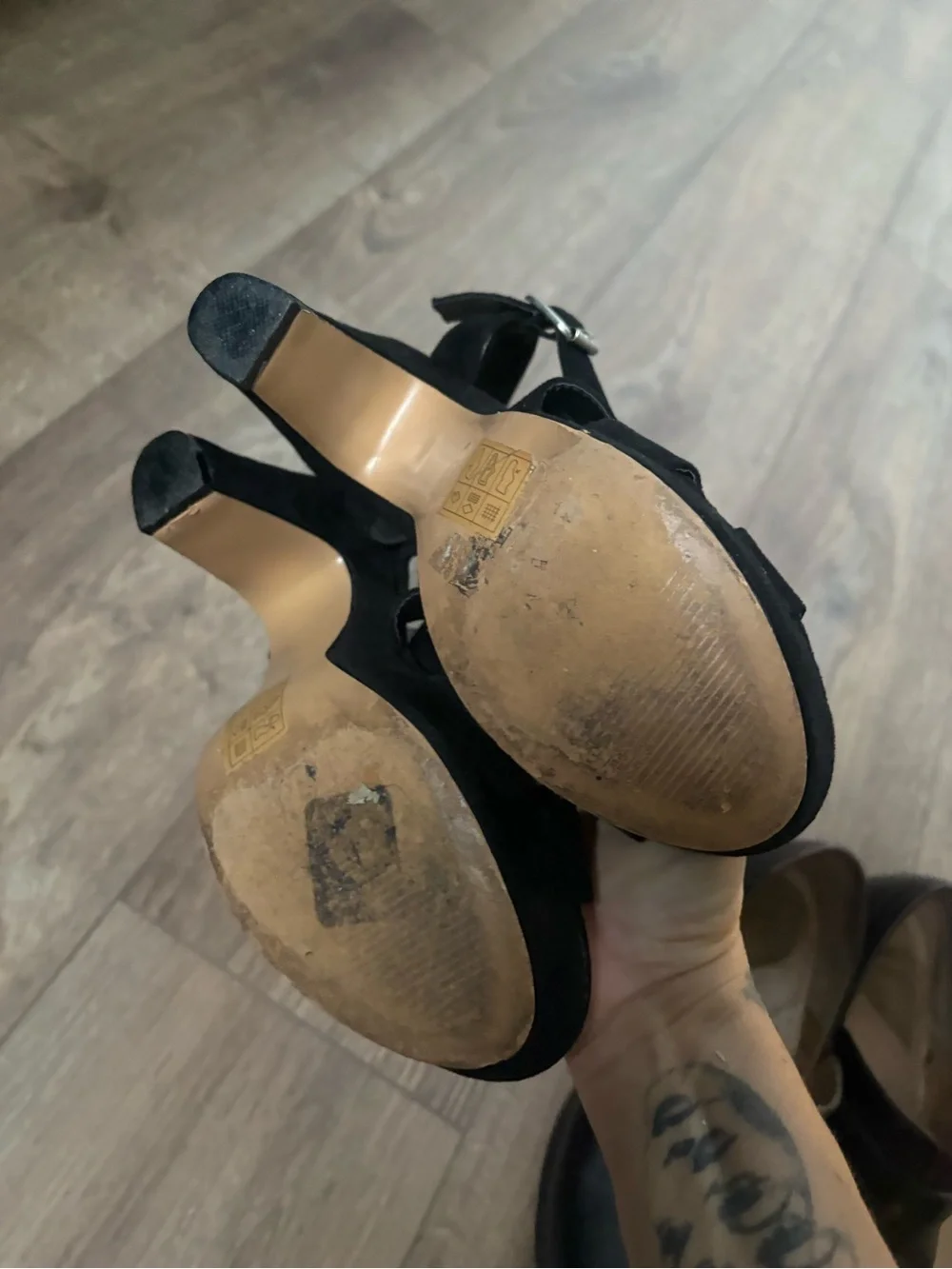 Black Suede Platform Sandals with Ankle Strap